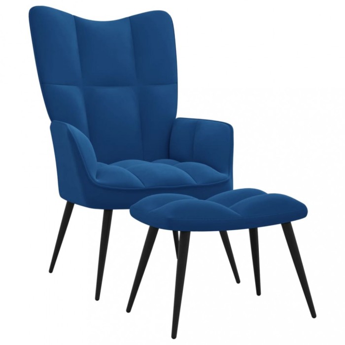 Gossi scaun de relaxare cu taburet, albastru, catifea