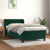 vidaXL Pat box spring cu saltea, verde &icirc;nchis, 90x200 cm, catifea 3127412
