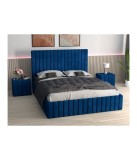 Pat Tapitat Luca Albastru + Saltea Lux Ortopedica + Noptiere Tapitate 180x200cm