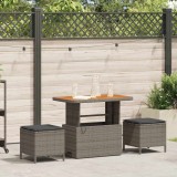 Cumpara ieftin Set de dining pentru grădină , 3 piese, cu perne gri din ratan sintetic și lemn de acacia.