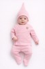 Set pentru bebelusi din bumbac cu bluza petrecuta, pantaloni si caciulita, roz