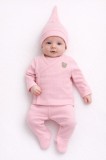 Set pentru bebelusi din bumbac cu bluza petrecuta, pantaloni si caciulita, roz
