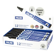Set 12 Markere Permanente MILAN, Negre, Varf Tesit 2-5 mm, Marker, Marker Negru, Markere Negre, Marker cu Cerneala Neagra, Marker Permanent, Markere P foto