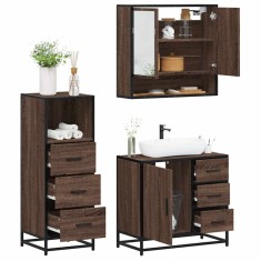 vidaXL Set mobilier de baie, 3 piese, stejar maro, lemn prelucrat 3301049
