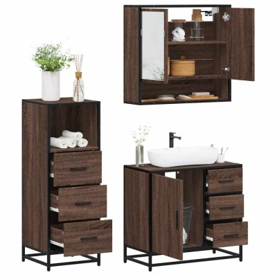 vidaXL Set mobilier de baie, 3 piese, stejar maro, lemn prelucrat 3301049 foto