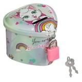 Pusculita Metalica Inima Multicolora cu Lacat pentru Copii, 8x8x6.5cm, CMCLASS