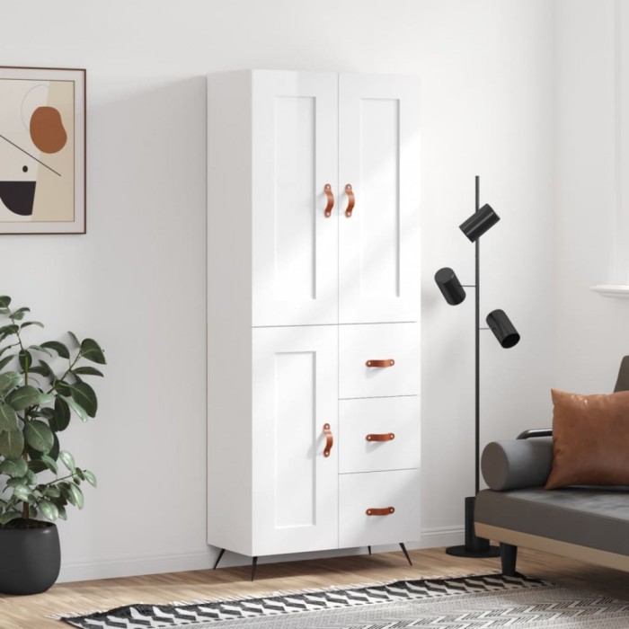 Dulap &icirc;nalt, alb extralucios, 69,5x34x180 cm, lemn compozit