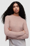 Cumpara ieftin AllSaints pulover din amestec de lana WICK CREW femei, culoarea roz