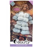 Papusa cu Palton Lung, Par Lung Blond, Rochie Argintie, Varsta 3 ani+, Plastic Netoxic, China