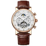 Cumpara ieftin Ceas Barbatesc Tevise Negru Skeleton Automatic, Curea Piele Maro, Analog, Afisaj Data, Elegant, Business, 45mm