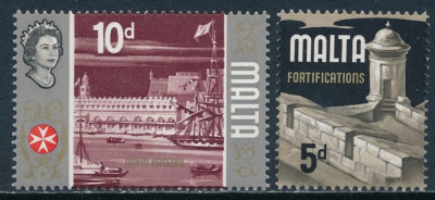 Malta, 1970, regina Elisabeta, cetati, fortificatii, MNH foto