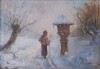 Samuel (Ştefan) Bogdanovici-Rugă la troiţă, iarna - pictură (1939), Scene gen, Ulei, Impresionism