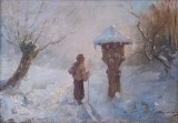 Samuel (Ştefan) Bogdanovici-Rugă la troiţă, iarna - pictură (1939)