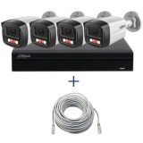 Kit supraveghere Dahua 4 camere 4MP Microfon PoE lentila 2.8mm IR 40m Lumina Alba 30m, NVR 4 canale PoE 8MP si cablu UTP CAT5 20m SafetyGuard Surveill