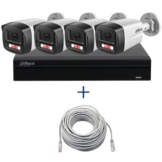 Kit supraveghere Dahua 4 camere 4MP Microfon PoE lentila 2.8mm IR 40m Lumina Alba 30m, NVR 4 canale PoE 8MP si cablu UTP CAT5 20m SafetyGuard Surveill