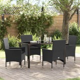 VidaXL Set de masă pentru grădină cu pernă 5 pcs Negru Rattan poli