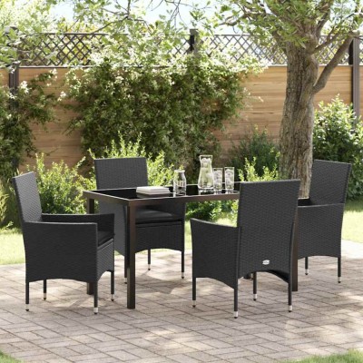 vidaXL Set de masă pentru grădină cu pernă 5 pcs Negru Rattan poli 3379774 foto