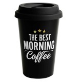Cana de voiaj Pufo Best Coffee pentru cafea cu capac din silicon, 380 ml, negru