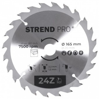 Disc pentru fierastrau circular, Strend Pro TCT 165x2.2x20 mm 24T, pentru lemn, lame SK foto