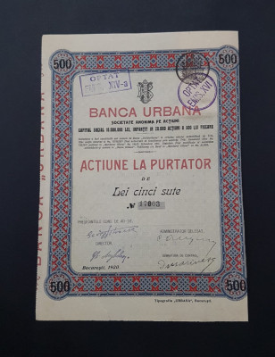 1920 Actiune Banca Urbana / titlu / actiuni foto