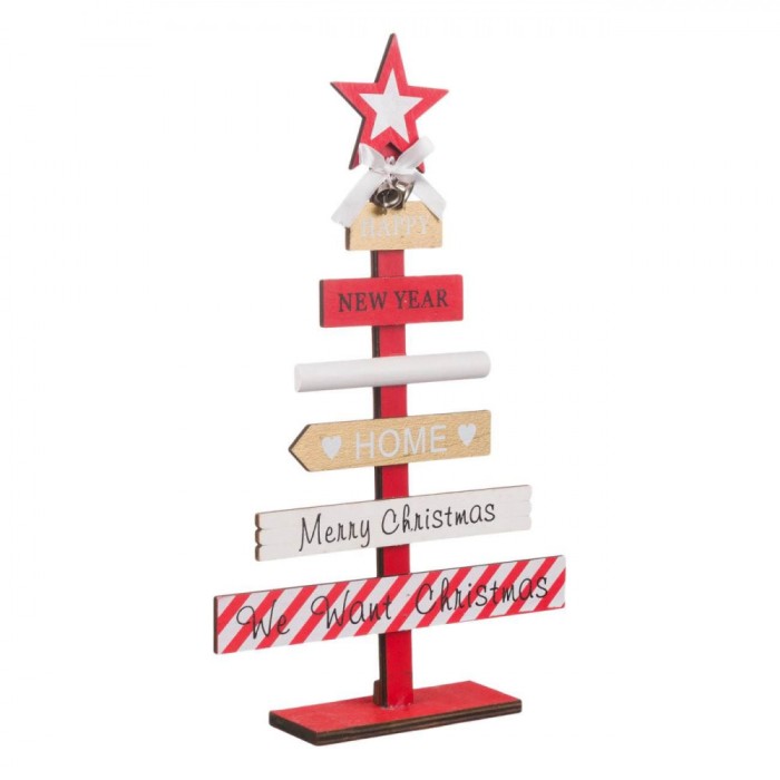 Decorațiune de Crăciun, Brad din Lemn, Mesaje, 27 cm, Multicolor