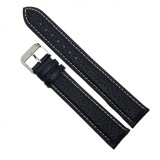 Cumpara ieftin Curea ceas piele naturala neagra XL 18mm 20mm textura mata sarpe cusatura alba