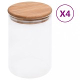 VidaXL Borcane de depozitare din sticlă capac de bambus 4 buc. 800 ml