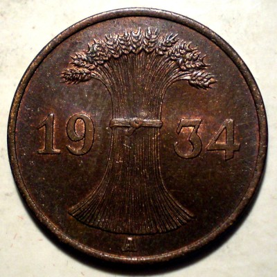 E.291 GERMANIA 1 REICHSPFENNIG 1934 A XF/AUNC foto