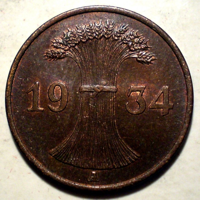 E.291 GERMANIA 1 REICHSPFENNIG 1934 A XF/AUNC