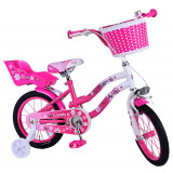 Bicicleta Volare Lovely pentru fete, culoare roz/alb, 16 inch, frana de mana fat PB Cod:1690