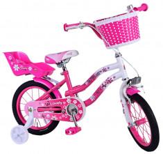 Bicicleta Volare Lovely pentru fete, culoare roz/alb, 16 inch, frana de mana fat PB Cod:1690 foto