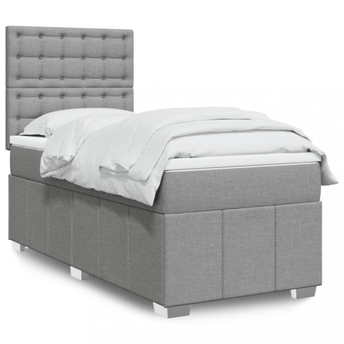 vidaXL Pat box spring cu saltea, gri deschis, 90x190 cm, textil 3293837