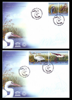 2009 Romania, 2 FDC Pasari din Delta Dunarii LP 1827, plicuri prima zi foto