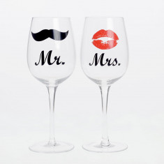 Set 2 pahare din sticla Mr. & Mrs. 430 ml