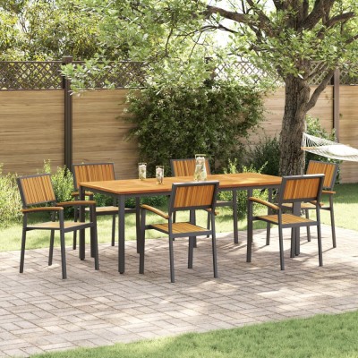 Gossi scaune de gradina stacking 6 pcs otel negru si lemn solid de acacia foto