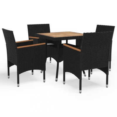 Set mobilier gradina, 5 piese, negru, poliratan, lemn acacia foto