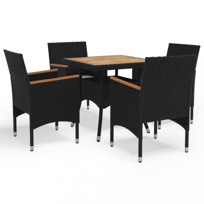 Set mobilier gradina, 5 piese, negru, poliratan, lemn acacia