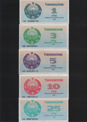 Set Uzbekistan 1 + 3 + 5 + 10 + 25 sum 1992 unc foto