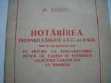 Hotararea plenarei CC al PMR din aug. 1953 pentru legatura cu masele, 1953