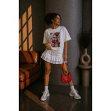 Tricou dama alb din bumbac cu imprimeu fetita cu bentita rosie