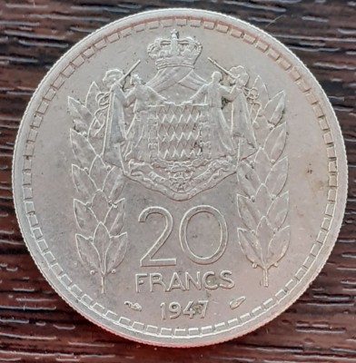 (M2548) MONEDA MONACO - 20 FRANCS 1947, PRINTUL LOUIS II foto