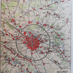 Harta Bucuresti si imprejurimile, litografie Soccec, 1934, 40x50 cm,caserata