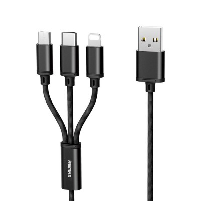 Cablu Incarcare USB la Lightning - USB la MicroUSB - USB la USB Type-C Remax Gition RC-131th, 3in1, 2.8A, 1.15 m, Negru foto