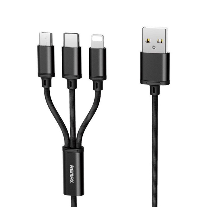 Cablu Incarcare USB la Lightning - USB la MicroUSB - USB la USB Type-C Remax Gition RC-131th, 3in1, 2.8A, 1.15 m, Negru