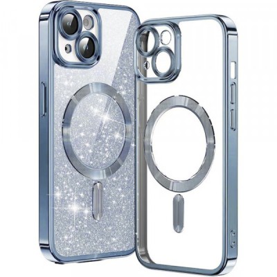 Husa MagSafe pentru Apple iPhone 13, Techsuit, Luxury Glitter, Bleu foto
