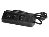 Prelungitor cu prize VIRONE FS-13/B Negru 1,5m 2 prize 2xUSB Protectie supratensiune IP20 Suport telefon
