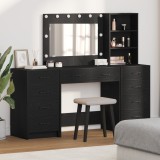 vidaXL Set masă de toaletă cu LED, 3 piese, negru, lemn prelucrat