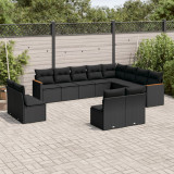 VidaXL Set canapele de grădină, 12 piese, cu perne, negru, poliratan