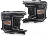 Set de faruri LED de tuning potrivit pentru Ford F150 2017-2020 cu baza neagra, pentru modelul cu lumini DRL din fabrica, cu semnale de &icirc;ntoarcere din