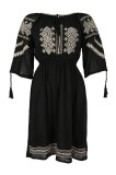 Rochie traditionala dama,10 , marime S, negru, Bumbac